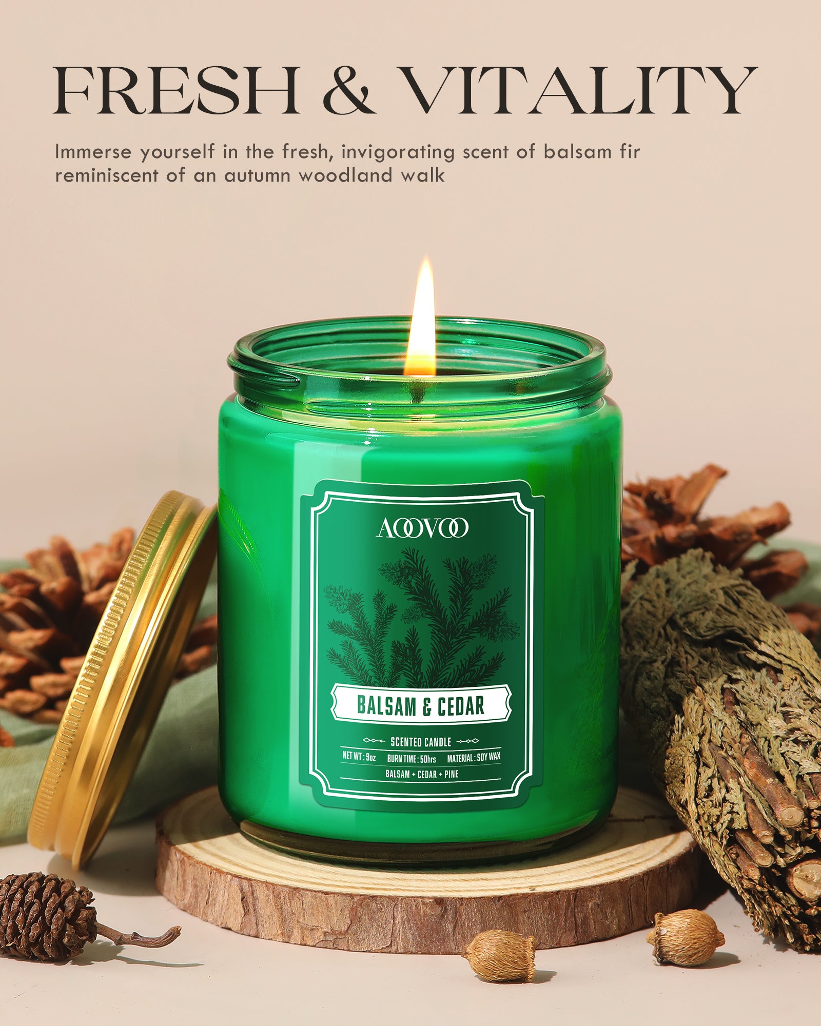 AOOVOO Classic Scented Candle –  Balsam & Cedar