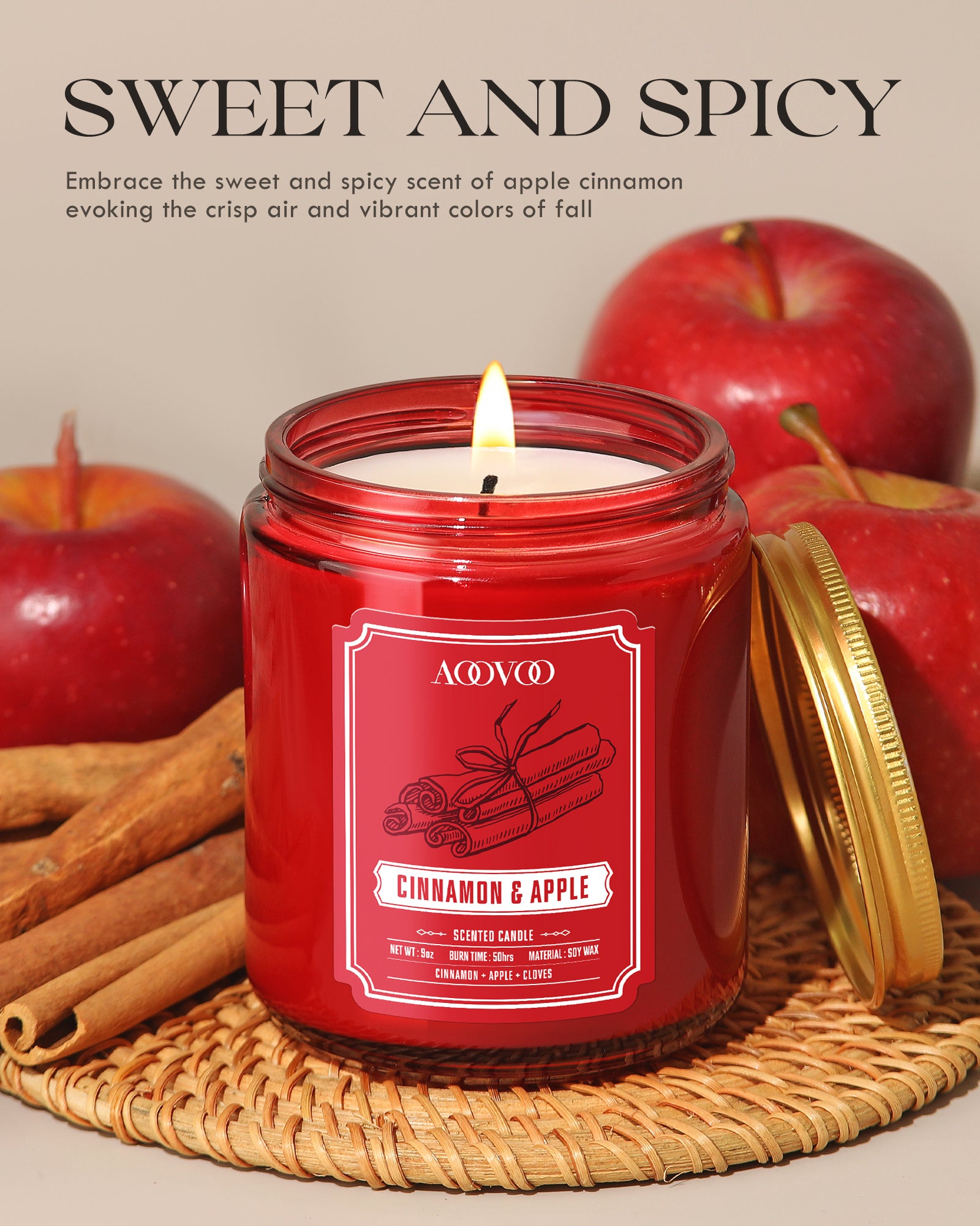 AOOVOO Classic Scented Candle –  Cinnamon & Apple