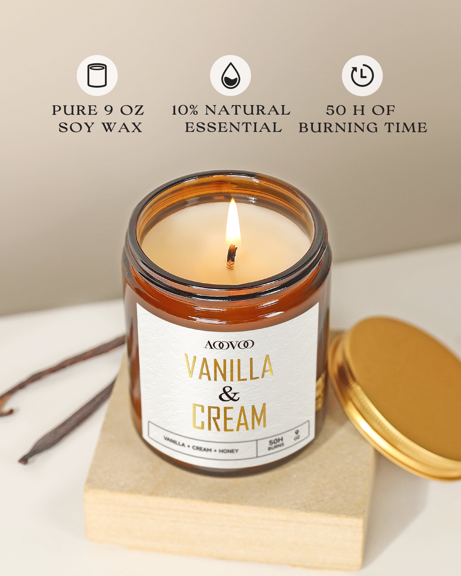 AOOVOO Scented Candle Golden Light - Vanilla & Cream