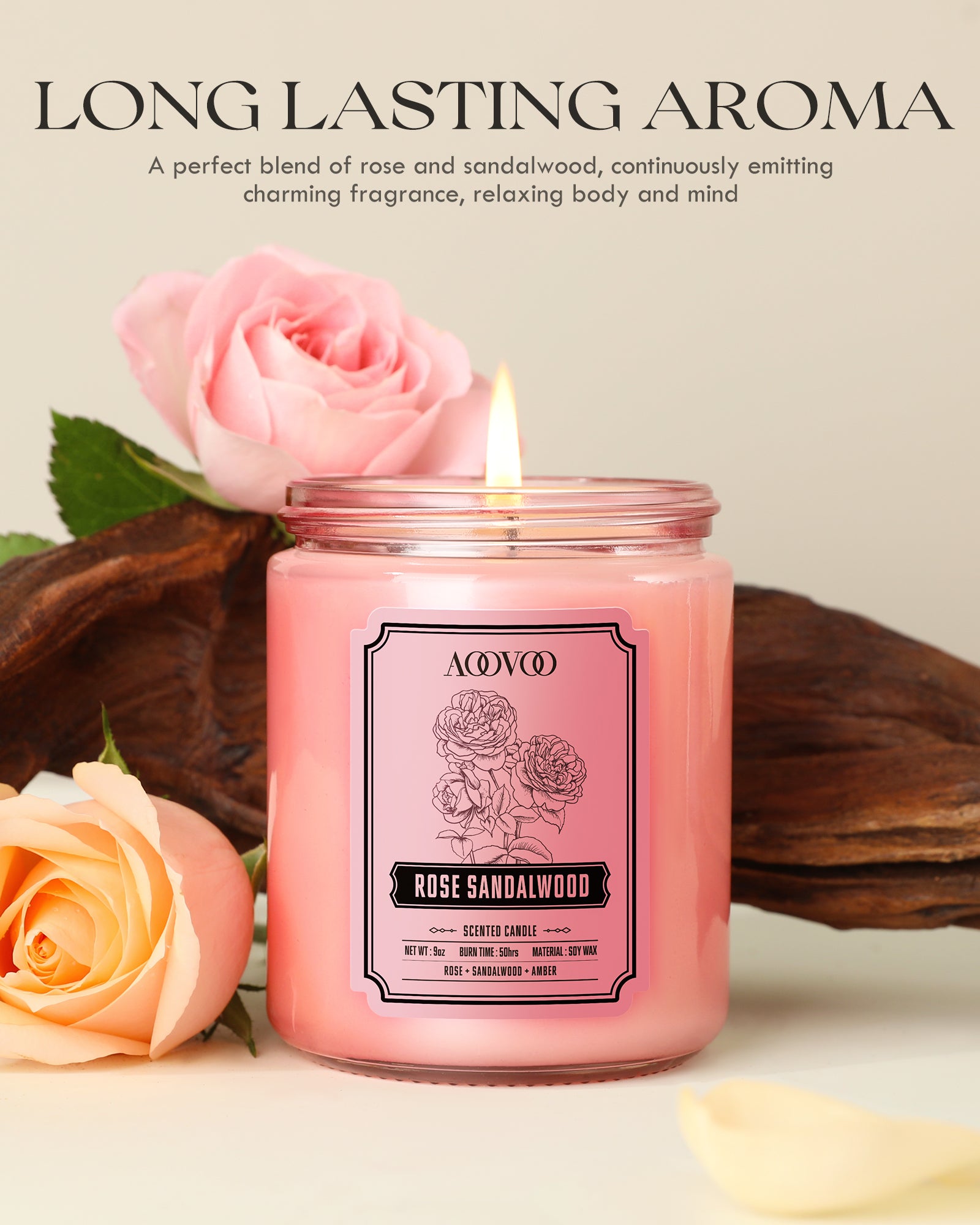 AOOVOO Classic Scented Candle –  Rose Sandelwood