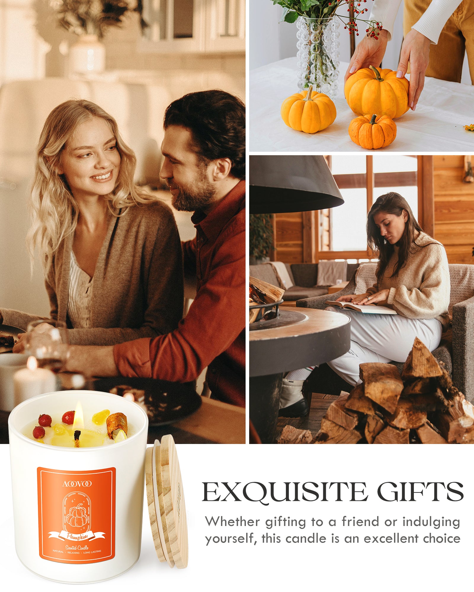 AOOVOO Scented Candle – Ripe Pumpkin with Crystals Inside