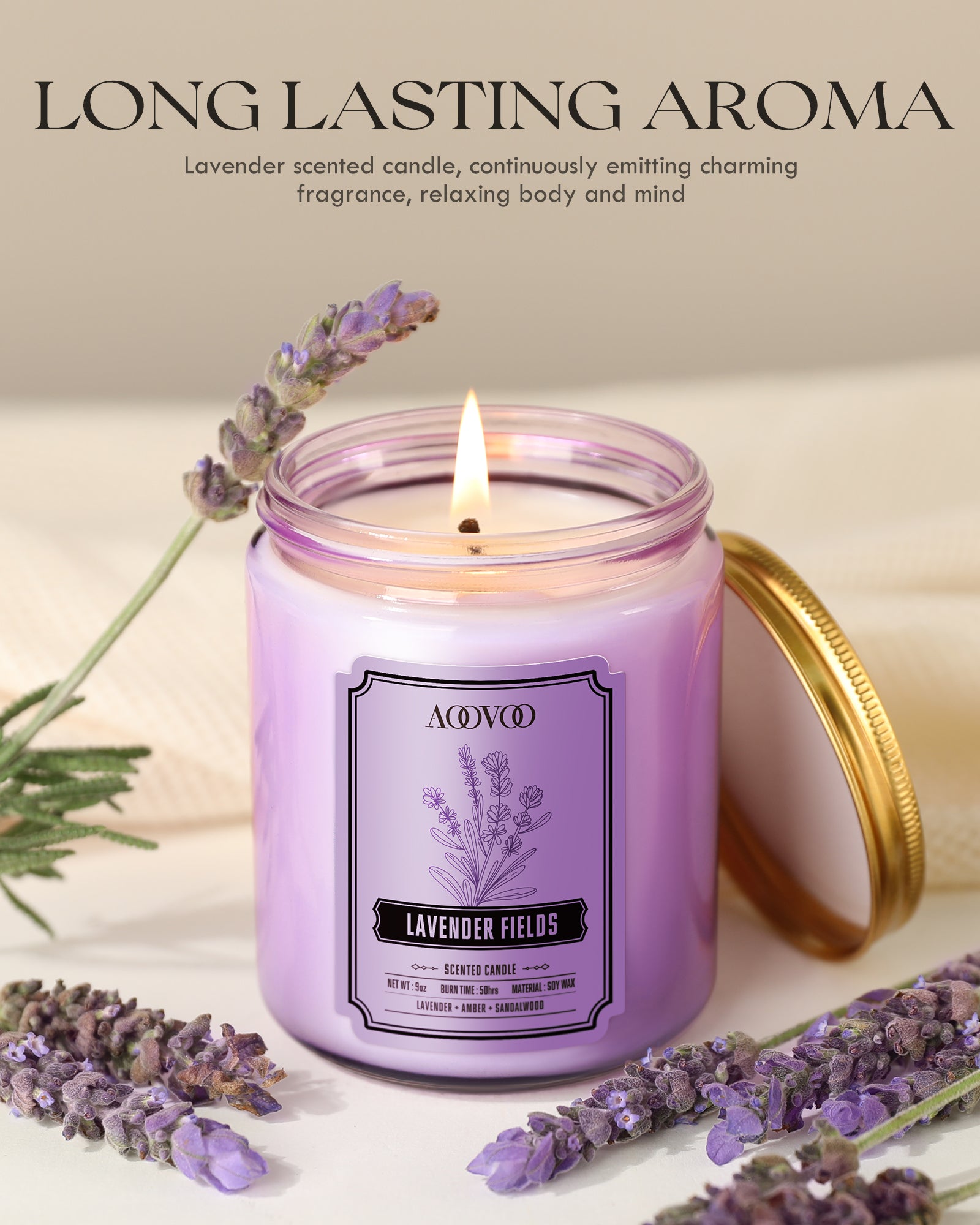 AOOVOO Classic Scented Candle –  Lavender Fields