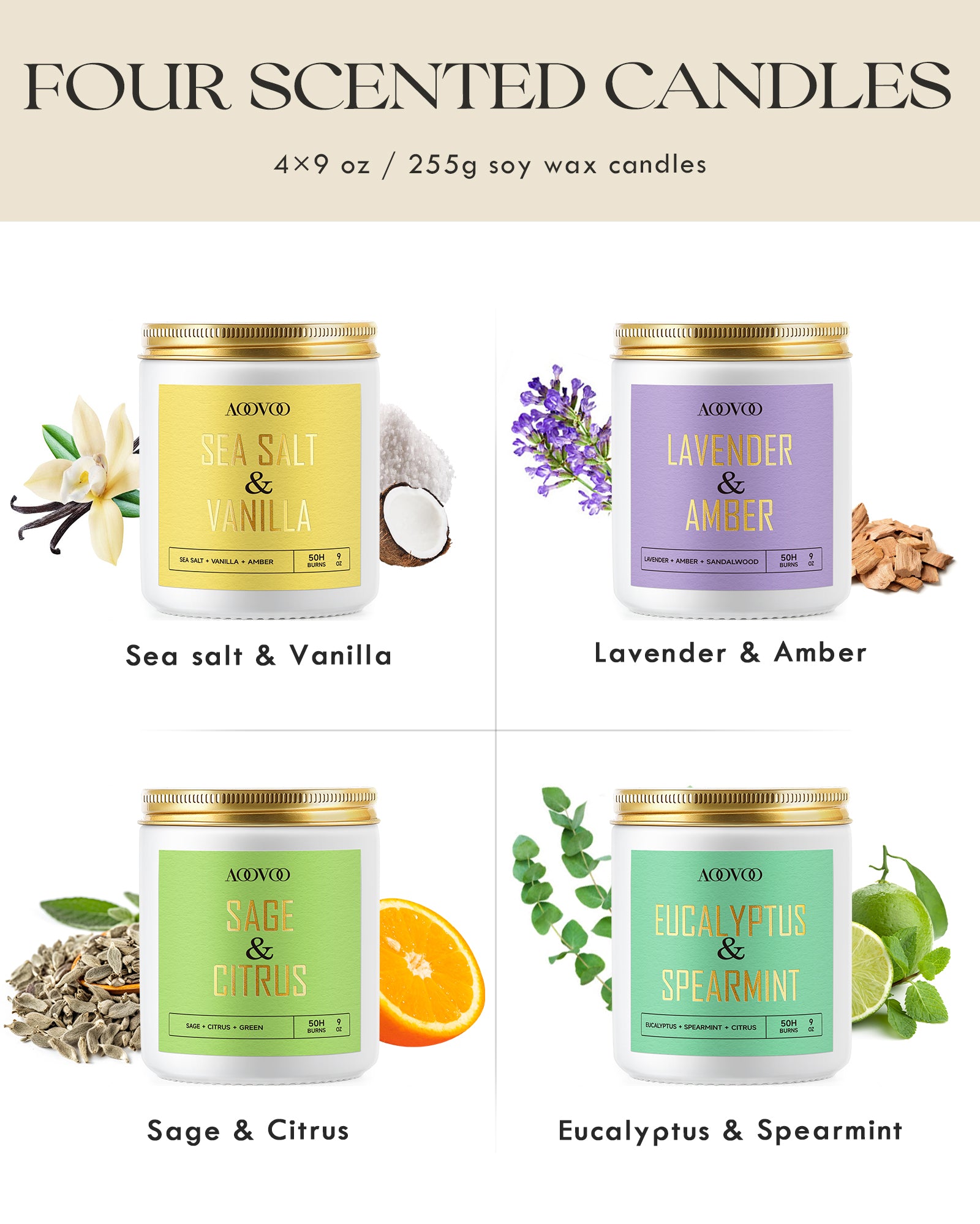 AOOVOO Classic Scented Candle –  Gold light Gift Box