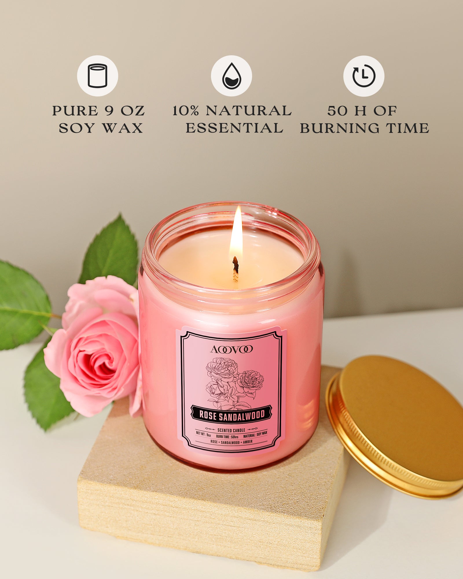 AOOVOO Classic Scented Candle –  Rose Sandelwood