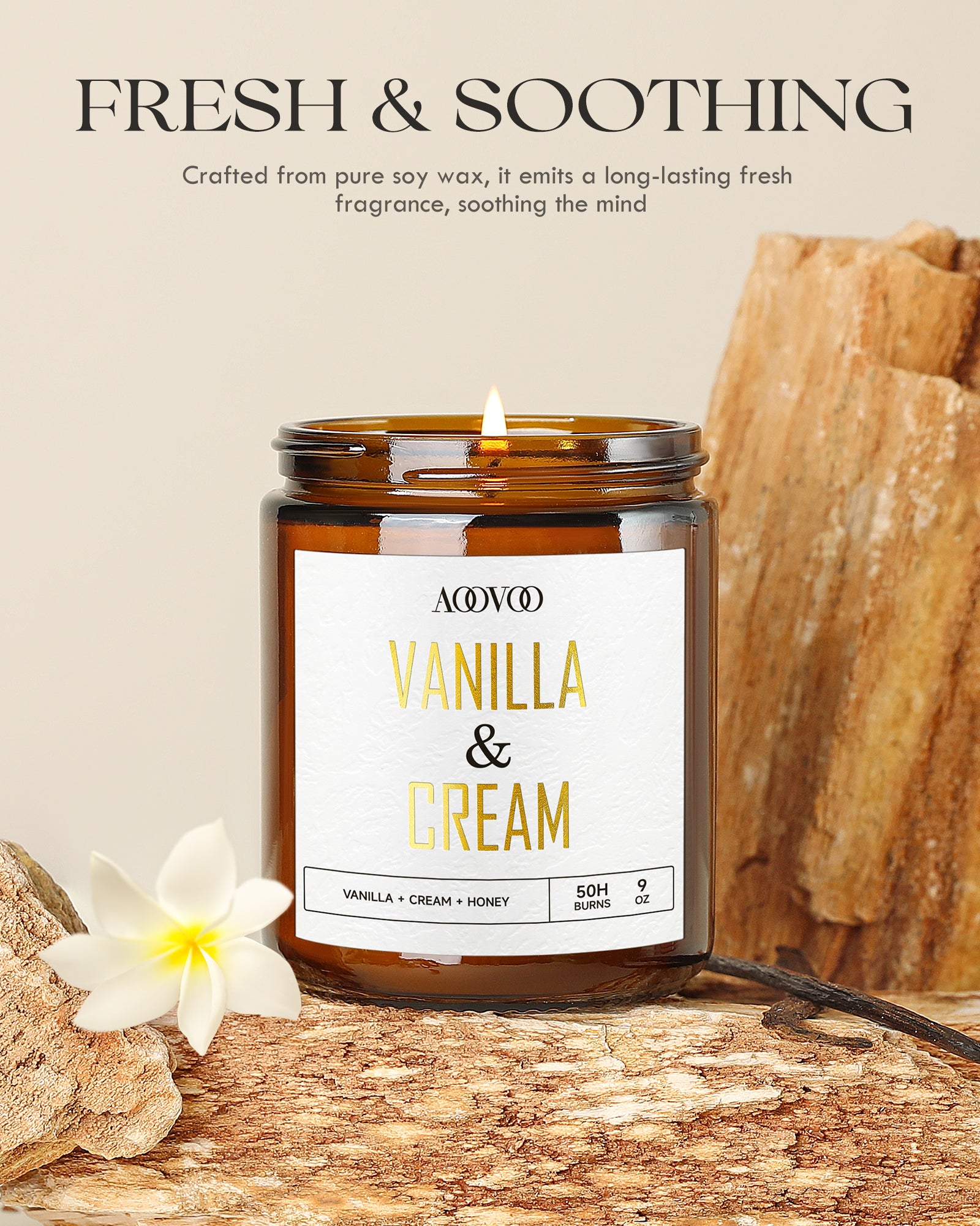 AOOVOO Scented Candle Golden Light - Vanilla & Cream