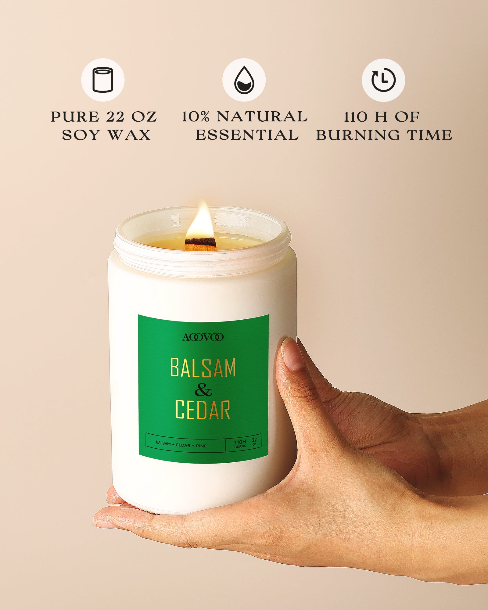 AOOVOO Classic Scented Candle – Balsam&Cedar
