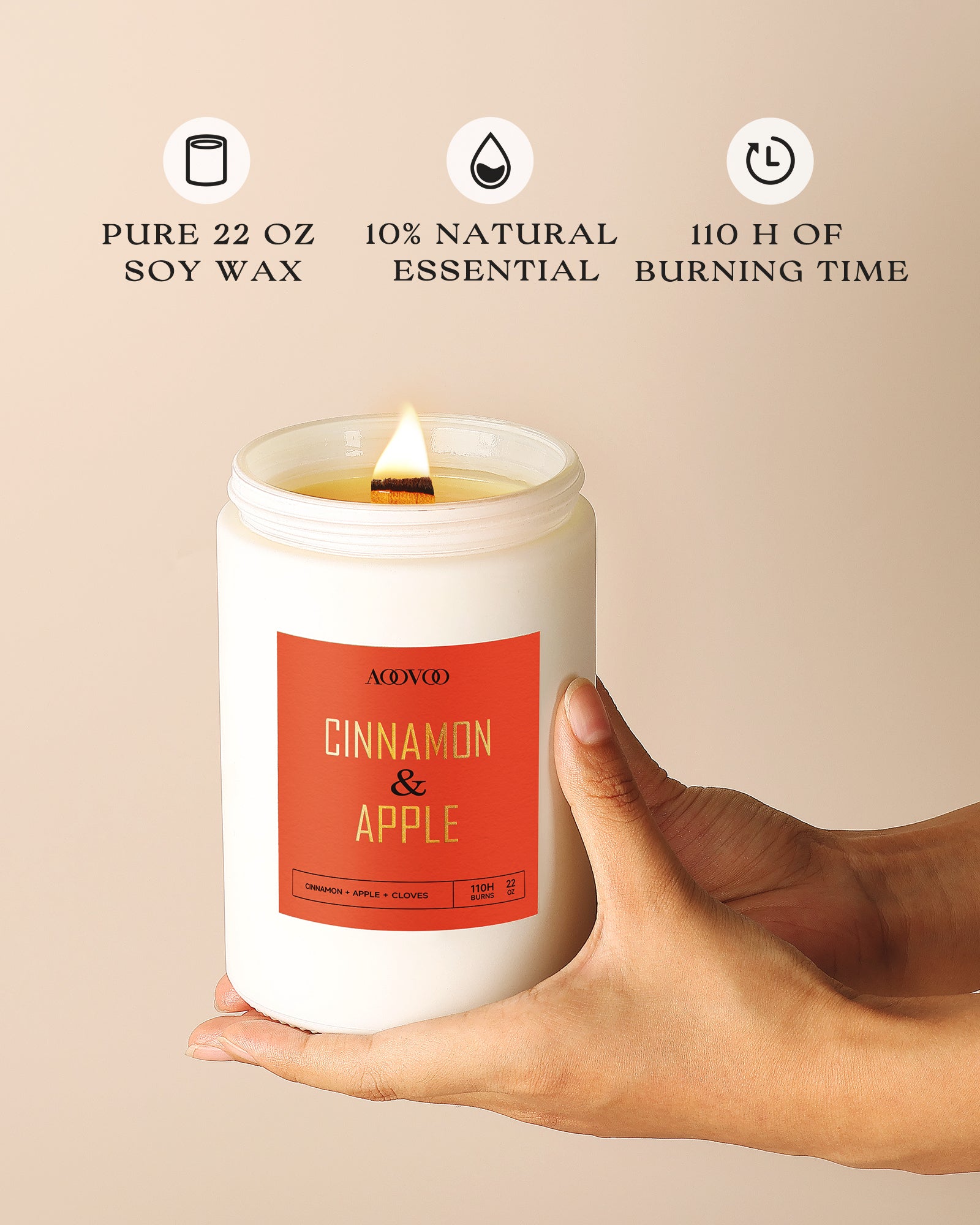 AOOVOO Classic Scented Candle – Cinnamon&Apple