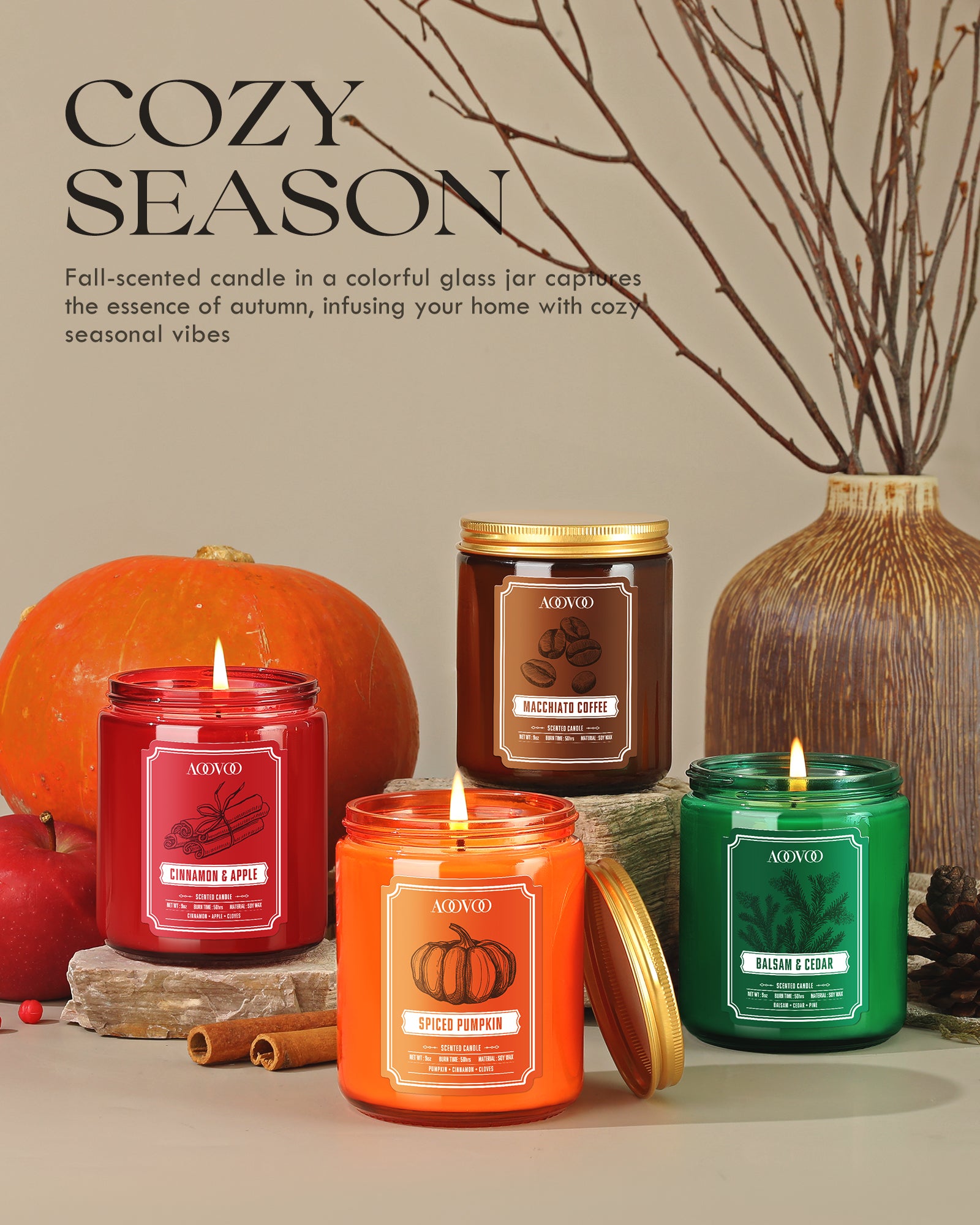 AOOVOO Classic Scented Candle –  Cinnamon & Apple