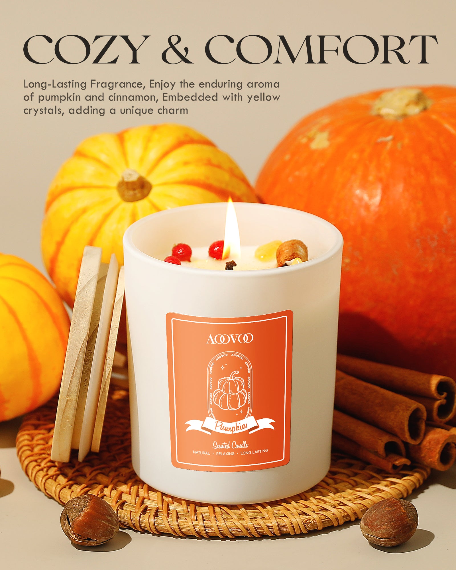 AOOVOO Scented Candle – Ripe Pumpkin with Crystals Inside