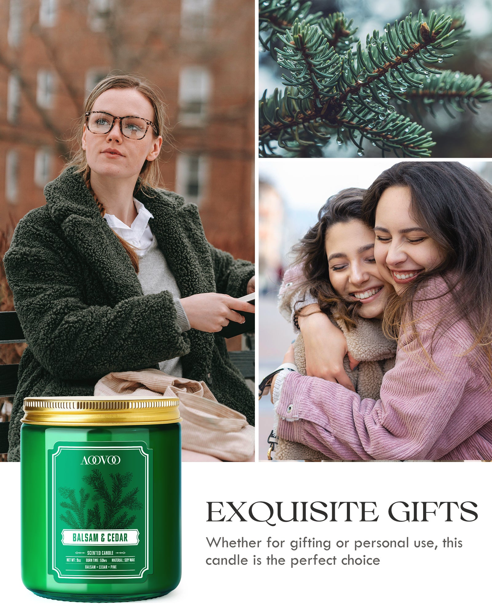 AOOVOO Classic Scented Candle –  Balsam & Cedar