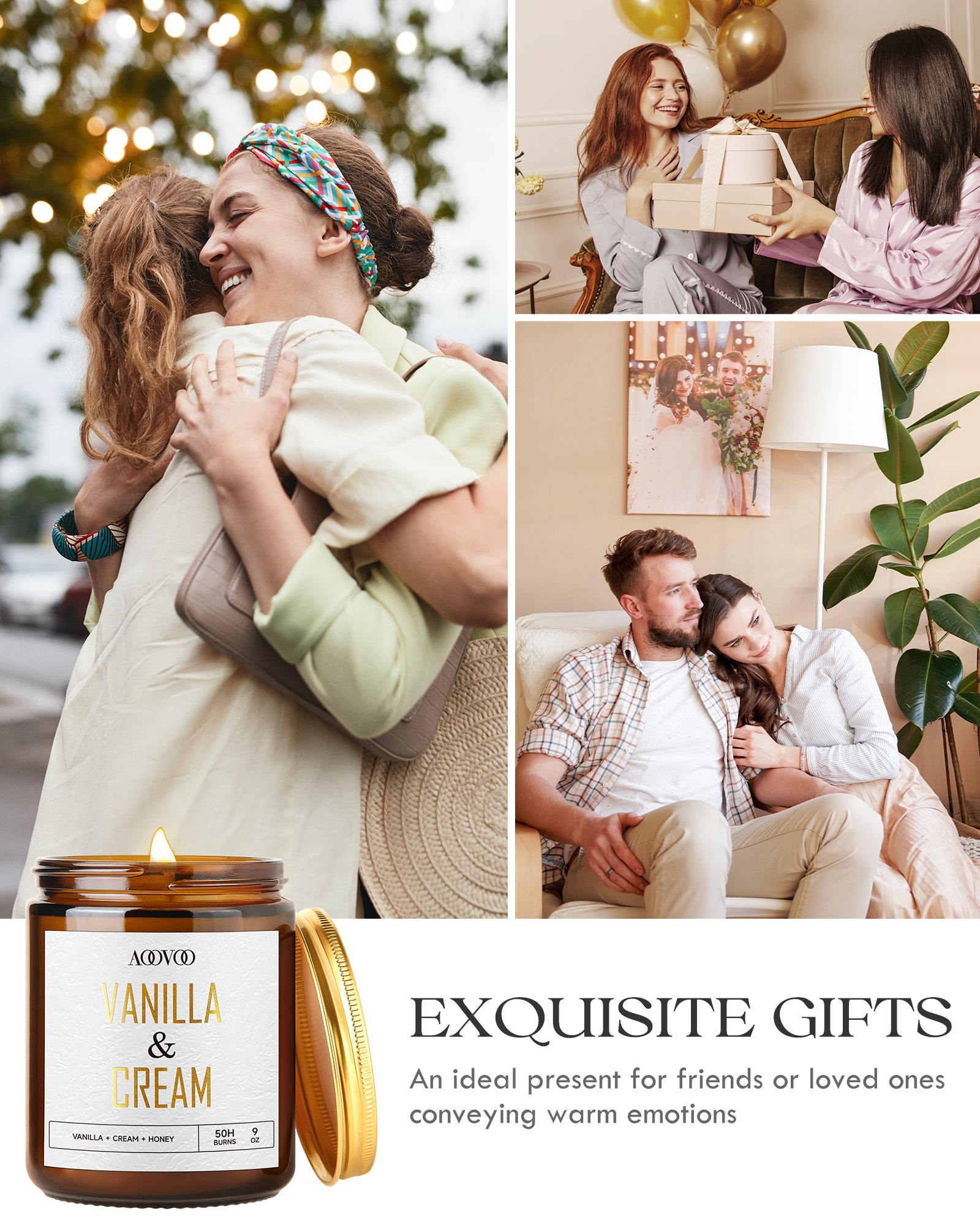 AOOVOO Scented Candle Golden Light - Vanilla & Cream