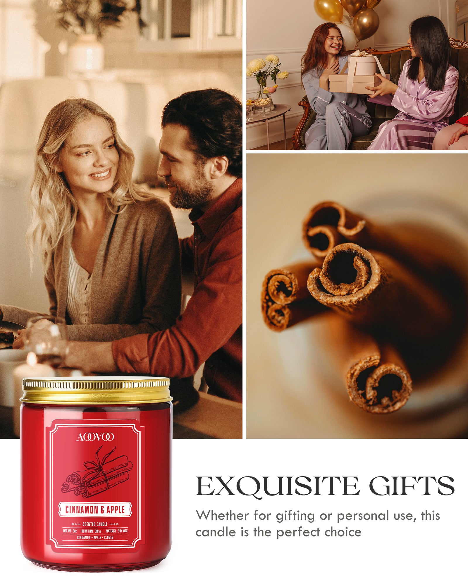 AOOVOO Classic Scented Candle –  Cinnamon & Apple