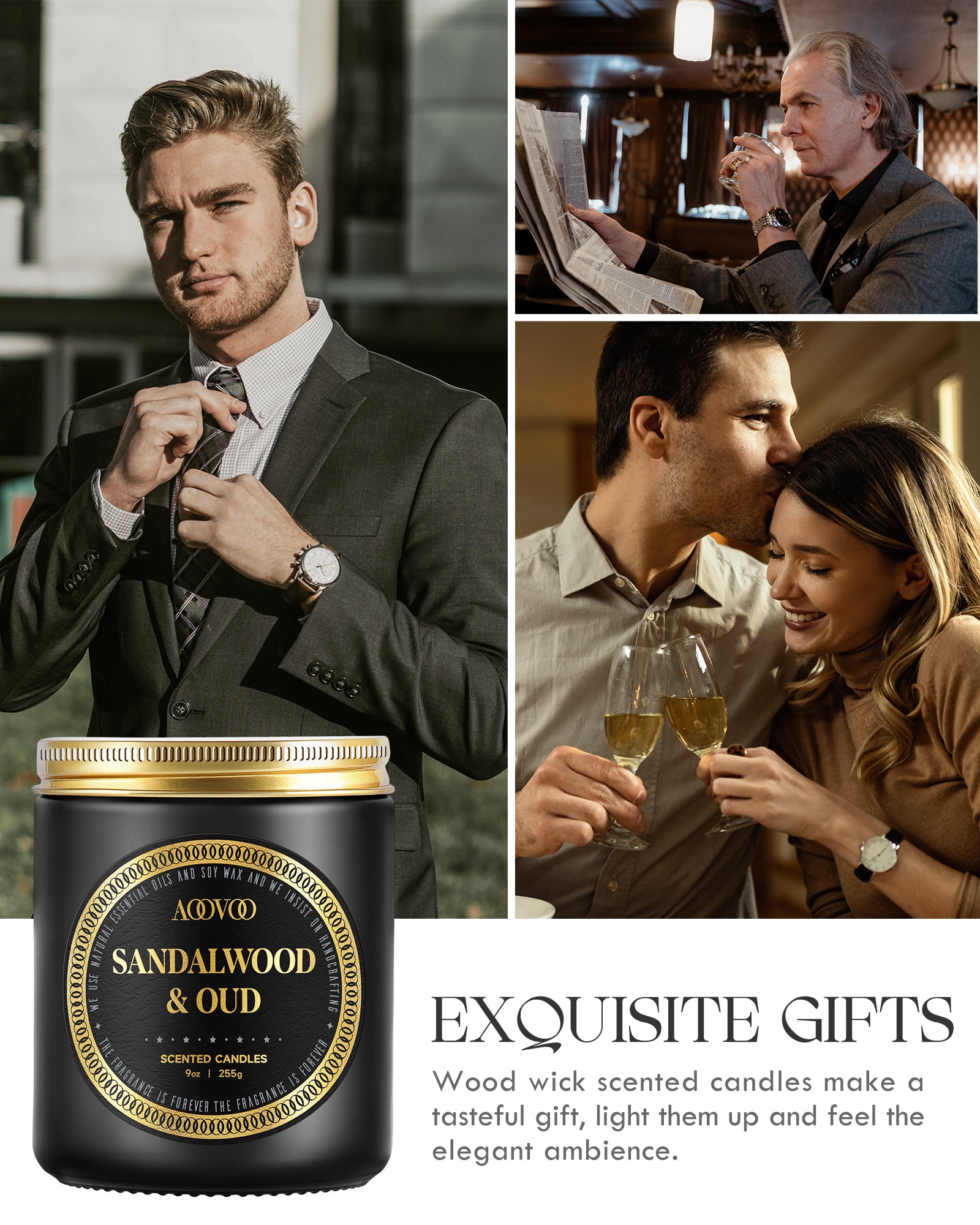 AOOVOO Scented Candles for Men - Sandalwood & Oud