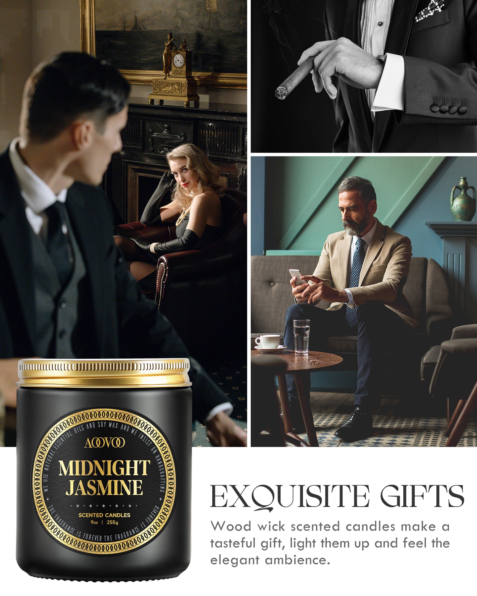 AOOVOO Scented Candles for Men - Midnight Jasmine