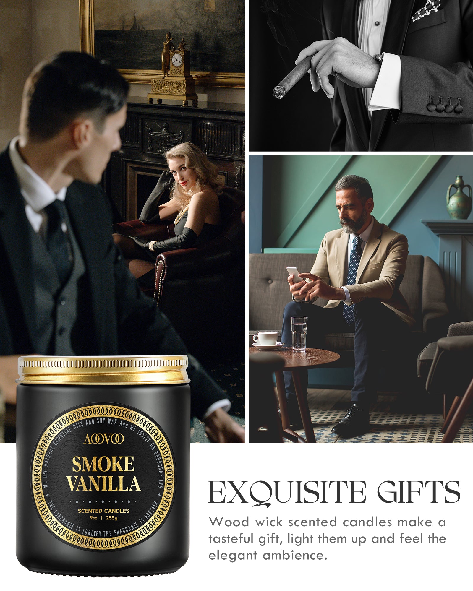 AOOVOO Scented Candles for Men - Smoke & Vanilla