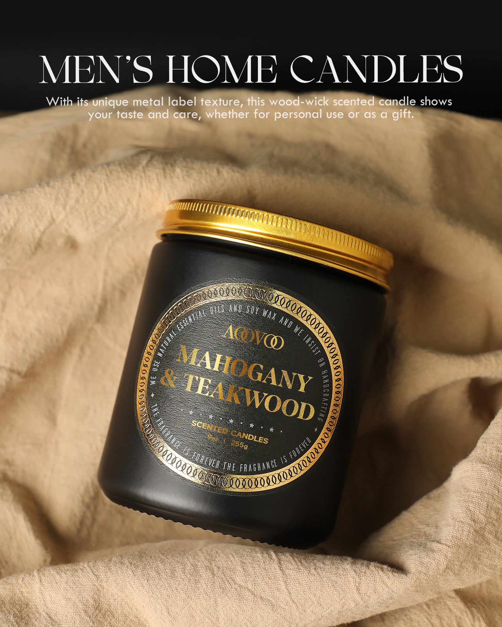 AOOVOO Scented Candles for Men - Mahogany & Teakwood