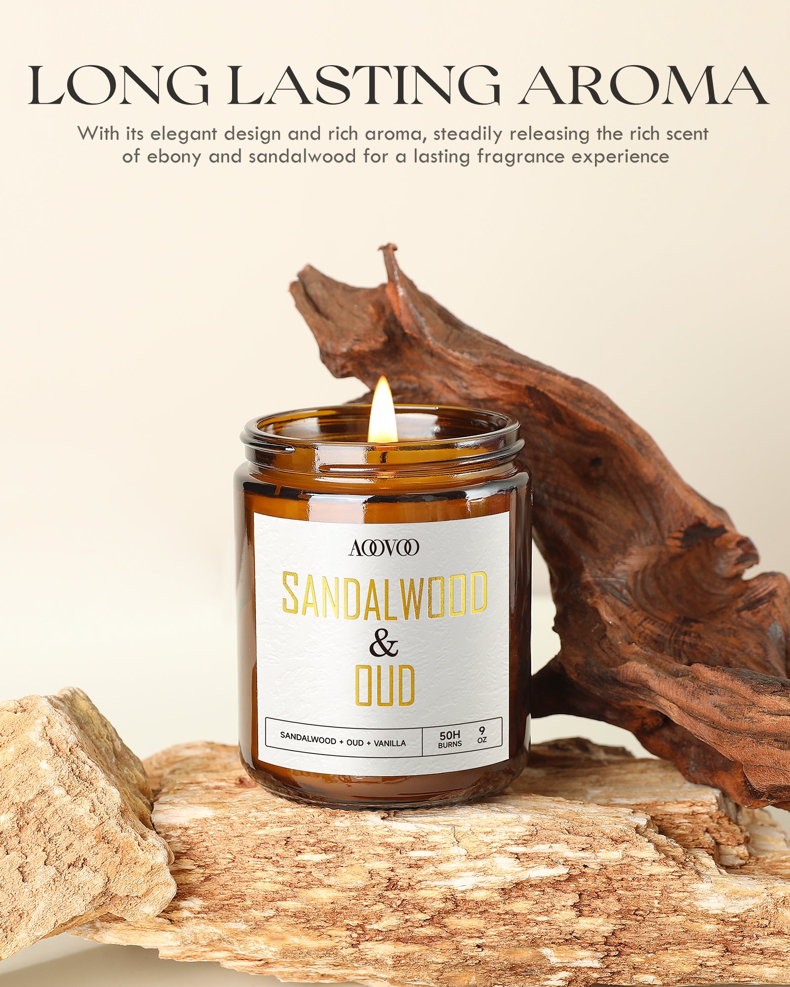 AOOVOO Scented Candle Golden Light - Sandalwood&Oud