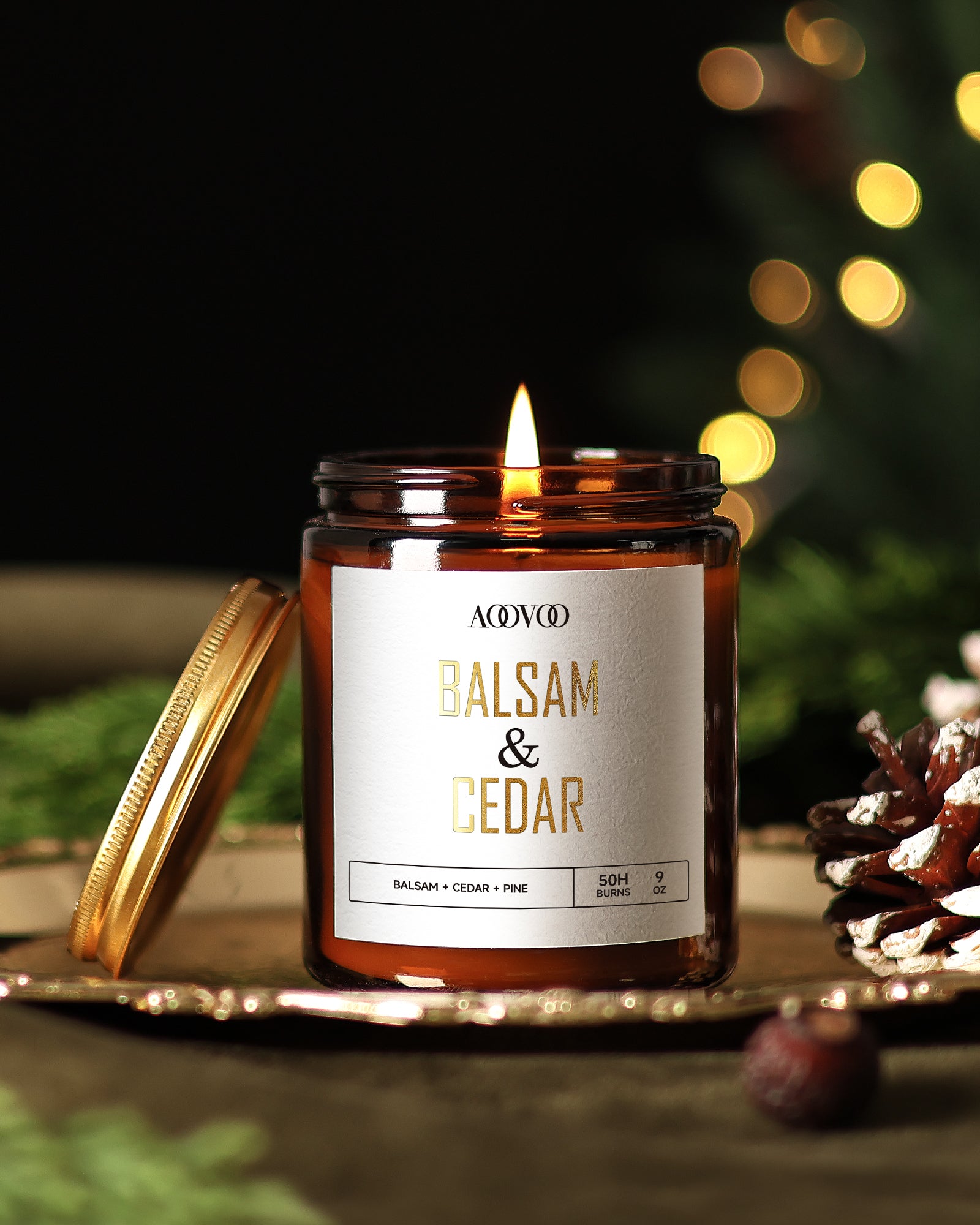 AOOVOO Scented Candle Golden Light - Balsam&Cedar