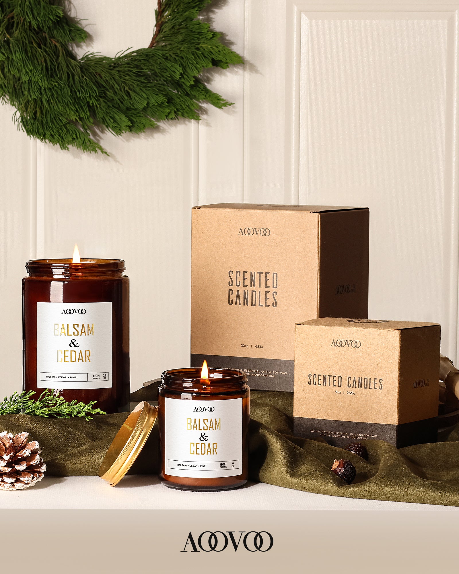 AOOVOO Scented Candle Golden Light - Balsam&Cedar