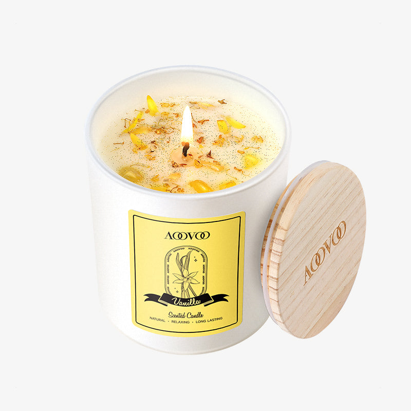 Crystal-infused vanilla candle,Vanilla scented crystal candle,Healing crystal candle,Vanilla aromatherapy candle,Natural soy vanilla candle,Handmade vanilla crystal candle,Luxury vanilla scented candle,Meditation crystal candle,Chakra balancing candle,Vanilla serenity candle