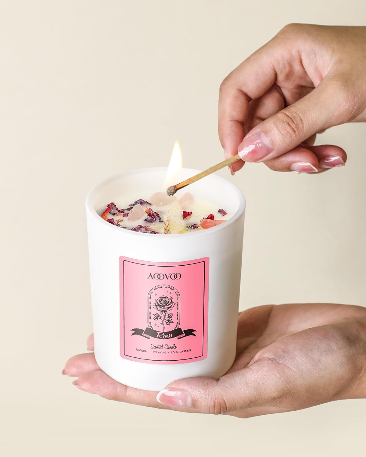 AOOVOO Scented Candle – Rose with  Crystals Inside