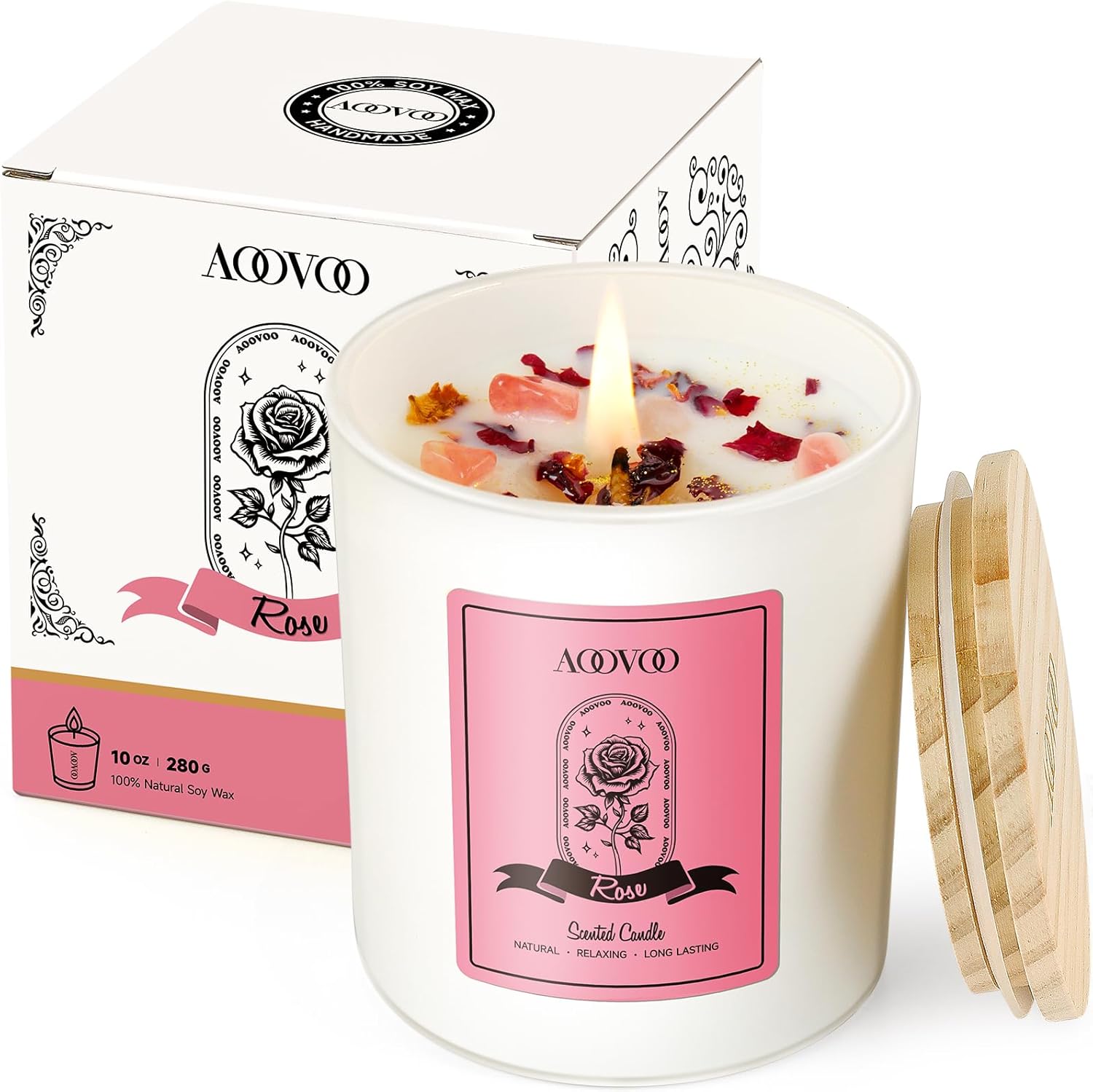AOOVOO Scented Candle – Rose with  Crystals Inside