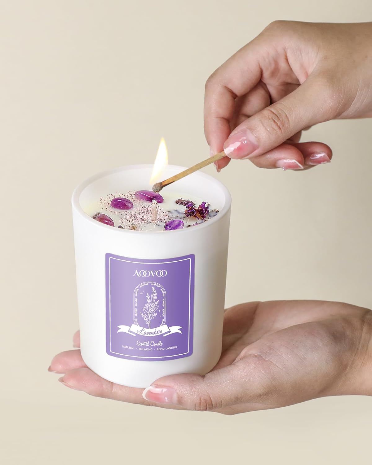 AOOVOO Scented Candle – Lavender with  Crystals Inside