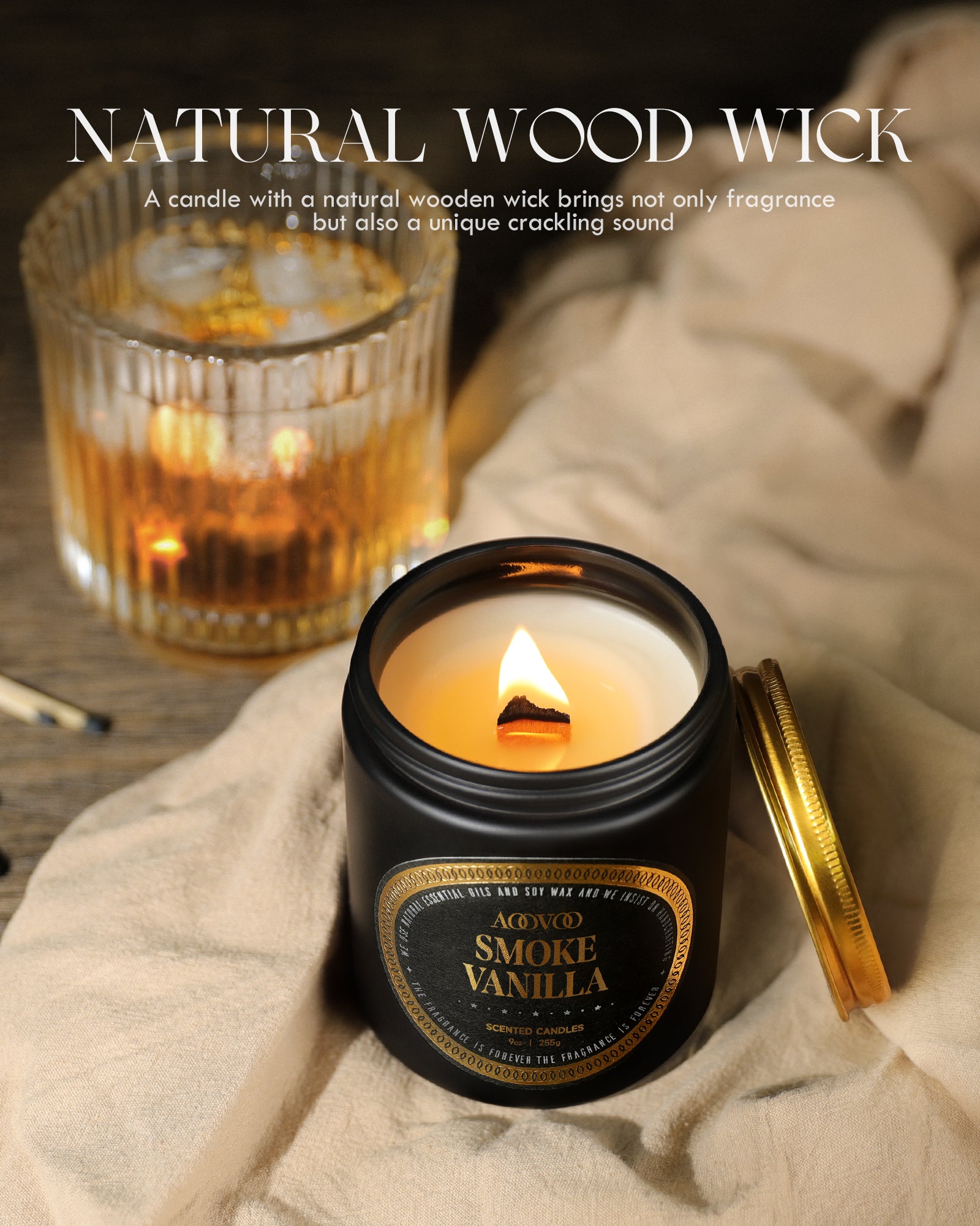 AOOVOO Scented Candles for Men - Smoke & Vanilla