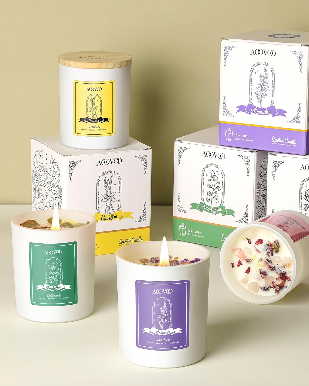 AOOVOO Scented Candle – Vanilla with  Crystals Inside